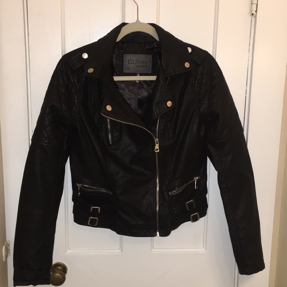 Faux leather, quilted biker jacket